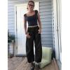 imageFlygo Womens Corduroy Pants Mid Rise Corduroy Barrel Pants Wide Leg Elastic Waist Cord Pants Casual Baggy TrousersBlack