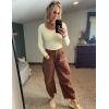imageFlygo Womens Corduroy Pants Mid Rise Corduroy Barrel Pants Wide Leg Elastic Waist Cord Pants Casual Baggy TrousersBrown