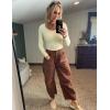 imageFlygo Womens Corduroy Pants Mid Rise Corduroy Barrel Pants Wide Leg Elastic Waist Cord Pants Casual Baggy TrousersBrownXL