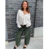 imageFlygo Womens Corduroy Pants Mid Rise Corduroy Barrel Pants Wide Leg Elastic Waist Cord Pants Casual Baggy TrousersDark Green