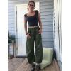 imageFlygo Womens Corduroy Pants Mid Rise Corduroy Barrel Pants Wide Leg Elastic Waist Cord Pants Casual Baggy TrousersDark Green