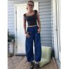 imageFlygo Womens Corduroy Pants Mid Rise Corduroy Barrel Pants Wide Leg Elastic Waist Cord Pants Casual Baggy TrousersNavyblue