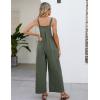 imageFlygo Womens Cotton Bib Overalls Loose Fit Wide Leg Jumpsuits Casual Rompers with PocketsArmy Green