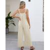 imageFlygo Womens Cotton Bib Overalls Loose Fit Wide Leg Jumpsuits Casual Rompers with PocketsBeige
