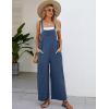 imageFlygo Womens Cotton Bib Overalls Loose Fit Wide Leg Jumpsuits Casual Rompers with PocketsBlue