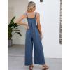 imageFlygo Womens Cotton Bib Overalls Loose Fit Wide Leg Jumpsuits Casual Rompers with PocketsBlue