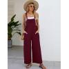 imageFlygo Womens Cotton Bib Overalls Loose Fit Wide Leg Jumpsuits Casual Rompers with PocketsBurgundy