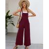 imageFlygo Womens Cotton Bib Overalls Loose Fit Wide Leg Jumpsuits Casual Rompers with PocketsBurgundy