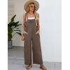 imageFlygo Womens Cotton Bib Overalls Loose Fit Wide Leg Jumpsuits Casual Rompers with PocketsCoffee