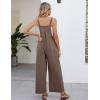 imageFlygo Womens Cotton Bib Overalls Loose Fit Wide Leg Jumpsuits Casual Rompers with PocketsCoffee