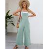 imageFlygo Womens Cotton Bib Overalls Loose Fit Wide Leg Jumpsuits Casual Rompers with PocketsCyan