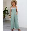 imageFlygo Womens Cotton Bib Overalls Loose Fit Wide Leg Jumpsuits Casual Rompers with PocketsCyan