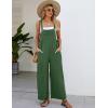 imageFlygo Womens Cotton Bib Overalls Loose Fit Wide Leg Jumpsuits Casual Rompers with PocketsGreen