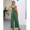imageFlygo Womens Cotton Bib Overalls Loose Fit Wide Leg Jumpsuits Casual Rompers with PocketsGreen
