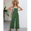 imageFlygo Womens Cotton Bib Overalls Loose Fit Wide Leg Jumpsuits Casual Rompers with PocketsGreen