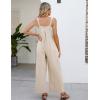imageFlygo Womens Cotton Bib Overalls Loose Fit Wide Leg Jumpsuits Casual Rompers with PocketsKhaki