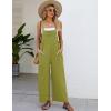 imageFlygo Womens Cotton Bib Overalls Loose Fit Wide Leg Jumpsuits Casual Rompers with PocketsLight Green
