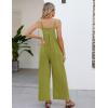 imageFlygo Womens Cotton Bib Overalls Loose Fit Wide Leg Jumpsuits Casual Rompers with PocketsLight Green