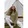 imageFlygo Womens Crop Half Zip Pullover Workout Big Pocket Sweatshirt Fleece Lined Sweatshirt Sweater Tops with Thumb HoleGreen