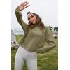 imageFlygo Womens Crop Half Zip Pullover Workout Big Pocket Sweatshirt Fleece Lined Sweatshirt Sweater Tops with Thumb HoleGreen