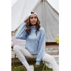 imageFlygo Womens Crop Half Zip Pullover Workout Big Pocket Sweatshirt Fleece Lined Sweatshirt Sweater Tops with Thumb HoleLight Blue