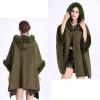 imageFlygo Womens Luxury Batwing Sleeve Faux Fur Hooded Cloak Poncho Sweater Cape OutwearArmy Green