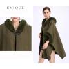 imageFlygo Womens Luxury Batwing Sleeve Faux Fur Hooded Cloak Poncho Sweater Cape OutwearArmy Green