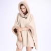 imageFlygo Womens Luxury Batwing Sleeve Faux Fur Hooded Cloak Poncho Sweater Cape OutwearBeige
