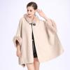 imageFlygo Womens Luxury Batwing Sleeve Faux Fur Hooded Cloak Poncho Sweater Cape OutwearBeige
