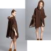 imageFlygo Womens Luxury Batwing Sleeve Faux Fur Hooded Cloak Poncho Sweater Cape OutwearDark Coffee