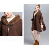 imageFlygo Womens Luxury Batwing Sleeve Faux Fur Hooded Cloak Poncho Sweater Cape OutwearDark Coffee