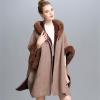 imageFlygo Womens Luxury Batwing Sleeve Faux Fur Hooded Cloak Poncho Sweater Cape OutwearDark Khaki