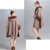 imageFlygo Womens Luxury Batwing Sleeve Faux Fur Hooded Cloak Poncho Sweater Cape OutwearDark Khaki