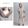 imageFlygo Womens Luxury Batwing Sleeve Faux Fur Hooded Cloak Poncho Sweater Cape OutwearGrey