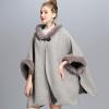 imageFlygo Womens Luxury Batwing Sleeve Faux Fur Hooded Cloak Poncho Sweater Cape OutwearGrey