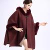 imageFlygo Womens Luxury Batwing Sleeve Faux Fur Hooded Cloak Poncho Sweater Cape OutwearWine Red