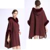 imageFlygo Womens Luxury Batwing Sleeve Faux Fur Hooded Cloak Poncho Sweater Cape OutwearWine Red