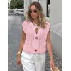 imageFlygo Womens Sleeveless Sweater Vest 2025 Fall Sweaters Crop Knit Top Chunky Crochet Button Cardigan SweatersPink