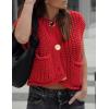 imageFlygo Womens Sleeveless Sweater Vest 2025 Fall Sweaters Crop Knit Top Chunky Crochet Button Cardigan SweatersRed