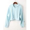 imageFlygo Womens Waffle Knit Cropped Zip Up Hoodie Vintage Long Sleeve Sweatshirt Jacket with HoodBlue