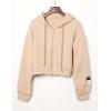 imageFlygo Womens Waffle Knit Cropped Zip Up Hoodie Vintage Long Sleeve Sweatshirt Jacket with HoodKhaki