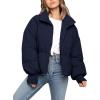 imageFlygo Winter Cropped Puffer Jacket Coats for Women 2025 Short Warm Quilted Jackets Outerwear with PocketsNavy