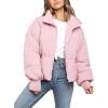 imageFlygo Winter Cropped Puffer Jacket Coats for Women 2025 Short Warm Quilted Jackets Outerwear with PocketsPink