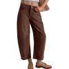 imageFlygo Womens Corduroy Pants Mid Rise Corduroy Barrel Pants Wide Leg Elastic Waist Cord Pants Casual Baggy TrousersBrownXL