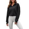 imageFlygo Womens Crop Half Zip Pullover Workout Big Pocket Sweatshirt Fleece Lined Sweatshirt Sweater Tops with Thumb HoleBlack