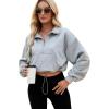 imageFlygo Womens Crop Half Zip Pullover Workout Big Pocket Sweatshirt Fleece Lined Sweatshirt Sweater Tops with Thumb HoleLight Grey