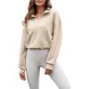 imageFlygo Womens Crop Half Zip Pullover Workout Big Pocket Sweatshirt Fleece Lined Sweatshirt Sweater Tops with Thumb HoleLight Khaki