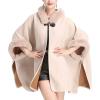 imageFlygo Womens Luxury Batwing Sleeve Faux Fur Hooded Cloak Poncho Sweater Cape OutwearBeige