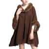 imageFlygo Womens Luxury Batwing Sleeve Faux Fur Hooded Cloak Poncho Sweater Cape OutwearDark Coffee