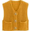 imageFlygo Womens Sleeveless Sweater Vest 2025 Fall Sweaters Crop Knit Top Chunky Crochet Button Cardigan SweatersFallen Leaf Yellow